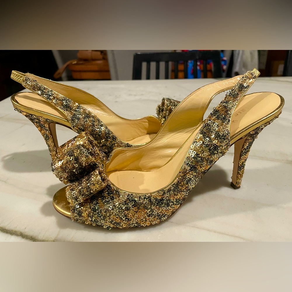 Kate Spade Charm Sling-back pump heels  - Gold and Black glitter - size 7.5